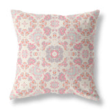 16" X 16" Pink And White Zippered Suede Geometric Throw Pillow