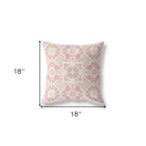 18" X 18" Pink And White Zippered Suede Geometric Throw Pillow
