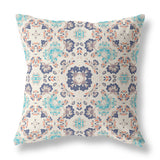 16" X 16" Off White And Blue Zippered Suede Geometric Throw Pillow