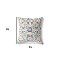 16" X 16" Off White And Blue Zippered Suede Geometric Throw Pillow