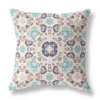 18" X 18" Off White And Blue Zippered Suede Geometric Throw Pillow