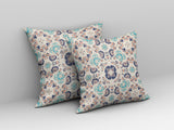 18" X 18" Off White And Blue Zippered Suede Geometric Throw Pillow