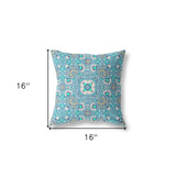 16" X 16" Light Blue Zippered Suede Geometric Throw Pillow