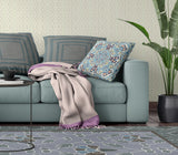 16" X 16" Gray And Blue Blown Seam Suede Geometric Throw Pillow