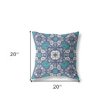 18" X 18" Blue And White Blown Seam Suede Geometric Throw Pillow