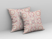 18" X 18" Pink And White Blown Seam Suede Geometric Throw Pillow