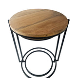 Set of Two Natural Wood and Black Geo Circle Nesting End Tables