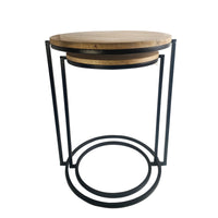 Set of Two Natural Wood and Black Geo Circle Nesting End Tables