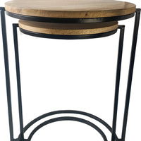 Set of Two Natural Wood and Black Geo Circle Nesting End Tables