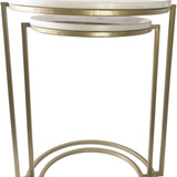 Set of Two White Marble and Gold Geo Circle Nesting End Tables