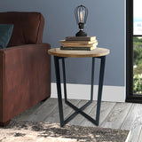 22" Natrual Wood and Black Geo Round End Table