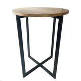 22" Natrual Wood and Black Geo Round End Table