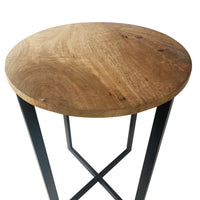 22" Natrual Wood and Black Geo Round End Table