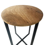 22" Natrual Wood and Black Geo Round End Table