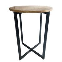 22" Natrual Wood and Black Geo Round End Table