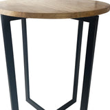 22" Natrual Wood and Black Geo Round End Table