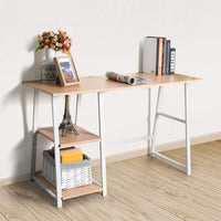 Modern Geo Beech Home Office Table With Storage Shelves