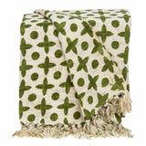 Olive Green and Beige Cotton Woven Handloom Throw