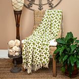 Olive Green and Beige Cotton Woven Handloom Throw