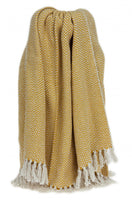 Handloomed Yellow Ochre Cotton Throw Blanket with Tassels