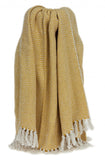 Handloomed Yellow Ochre Cotton Throw Blanket with Tassels