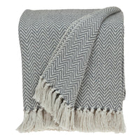 Handloomed Dark Gray Cotton Throw Blanket with Tassels