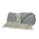 Handloomed Dark Gray Cotton Throw Blanket with Tassels