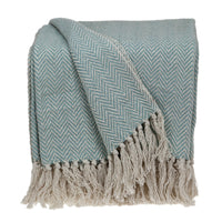 Handloomed Pale Aqua Cotton Throw Blanket with Tassels