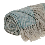 Handloomed Pale Aqua Cotton Throw Blanket with Tassels