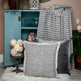 Blue Gray and Beige Cotton Handloom Throw Blanket