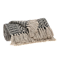 Black and Beige Herringbone Woven Throw Blanket