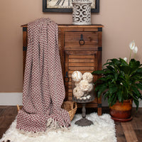 Burgundy Handloom Herringbone Weave with Tassels