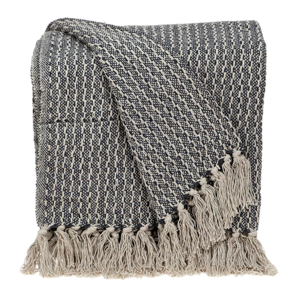 Beige and Black Transitional Woven Handloom Throw Blanket