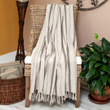 Beige and Taupe Woven Handloom Throw Blanket with Tassels