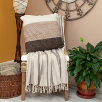 Beige and Taupe Woven Handloom Throw Blanket with Tassels