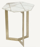 Mod White and Gold Marble Hexagon Geo End or Side Table