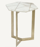 Mod White and Gold Marble Hexagon Geo End or Side Table