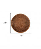 18" Brown Round Rattan Indoor Outdoor Handmade Tray With Handles