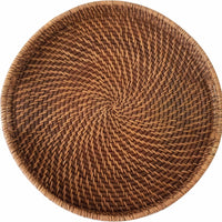 18" Brown Round Rattan Indoor Outdoor Handmade Tray With Handles