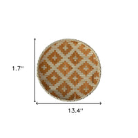 13" Orange and Natural Round Wicker Geometric Handmade Basket Tray