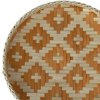 13" Orange and Natural Round Wicker Geometric Handmade Basket Tray