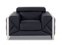 Mod Black Leather and Chrome Deco Accent Chair