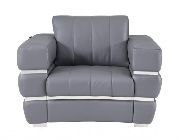 Charcoal Gray Stripe Top Grade Italian Leather Chair