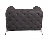 Glam Espresso Brown and Chrome Tufted Leather Armchair