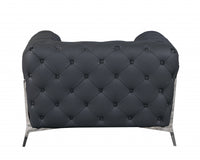 Glam Gray and Chrome Tufted Leather Armchair