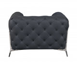 Glam Gray and Chrome Tufted Leather Armchair