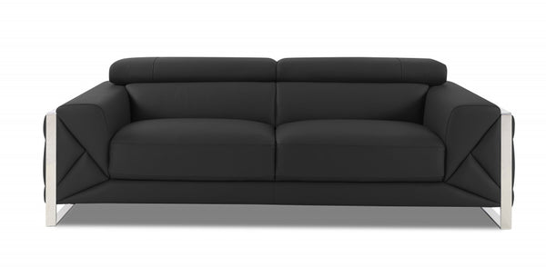 89" Dark Gray and Chrome Genuine Leather Standard Sofa
