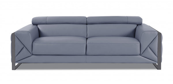 89" Light Blue and Chrome Genuine Leather Standard Sofa