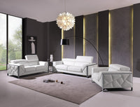 89" White and Chrome Genuine Leather Standard Sofa