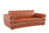 89" Camel Brown Chrome Accents Genuine Leather Standard Sofa